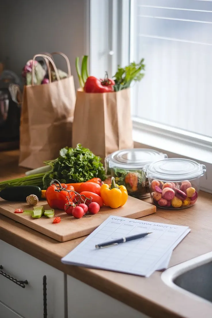Single pan meal with fresh ingredients on counter